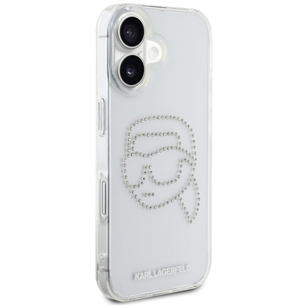 Case for Apple iPhone 16, Karl Lagerfeld, IML Rhinestones Karl's Head, Transparent