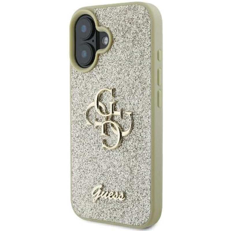 Case for Apple iPhone 16 Plus, Guess, Fixed Glitter Big 4G, Gold