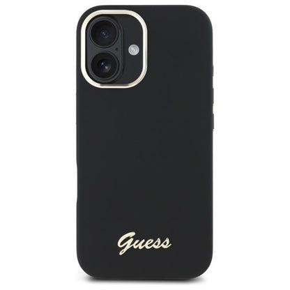 Case for Apple iPhone 16 Plus, Guess, Script Metal Logo & Frame, Black