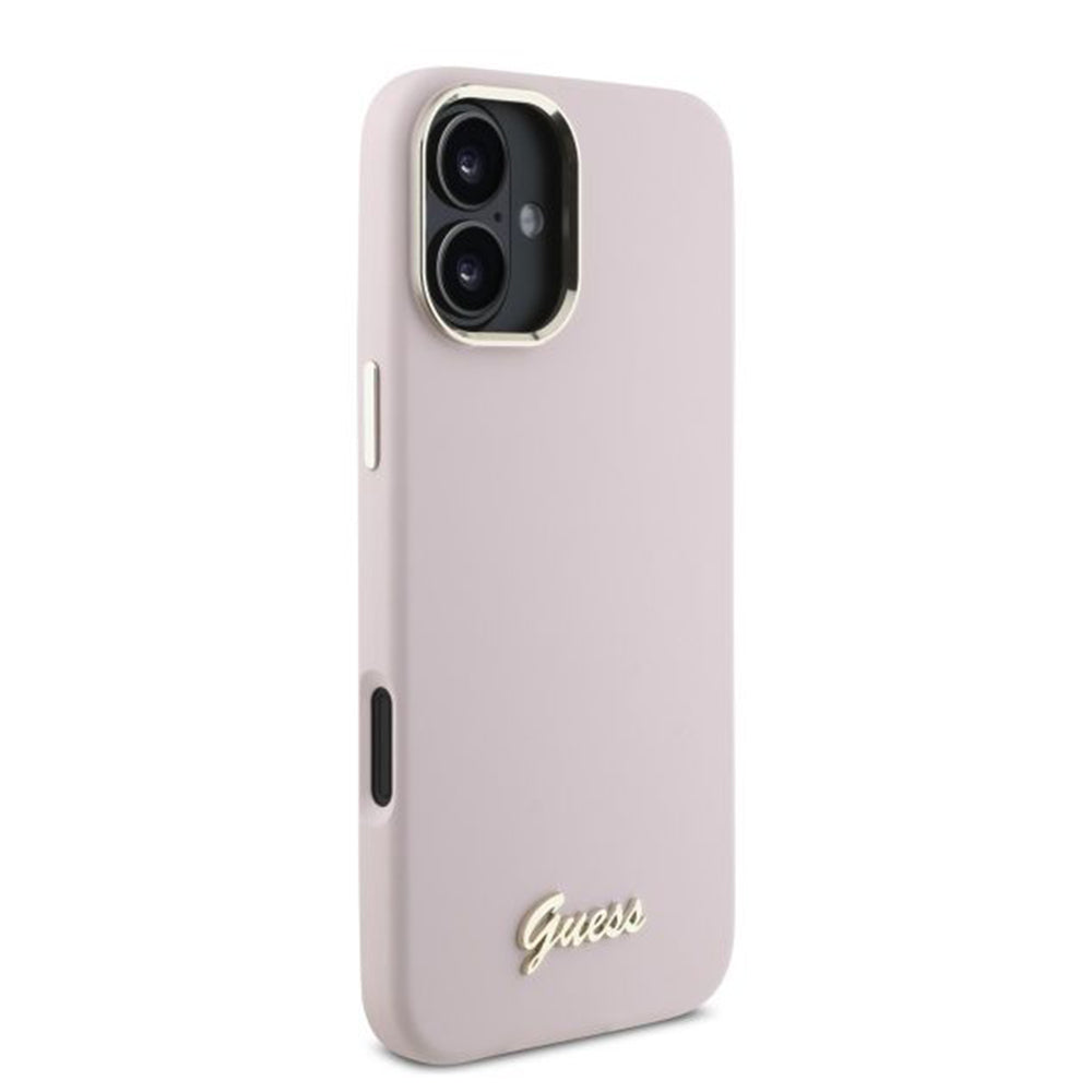 Case for Apple iPhone 16 Plus, Guess, Script Metal Logo & Frame, Pink