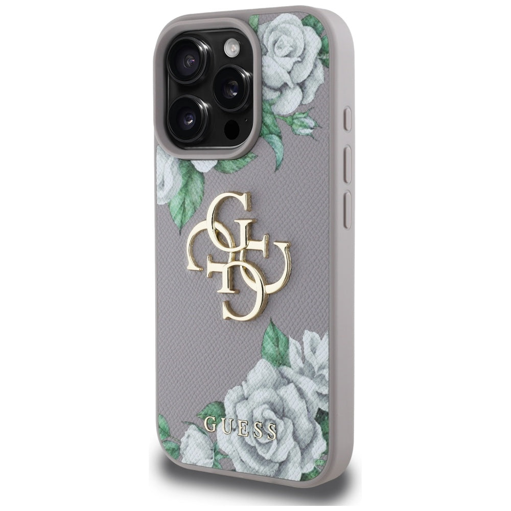Case for Apple iPhone 16 Pro, Guess, 4G Grained Roses Big Logo, Purple