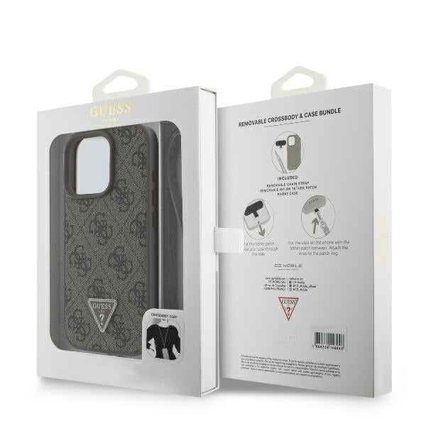 Case for Apple iPhone 16 Pro, Guess, Crossbody 4G Triangle Strass, Brown