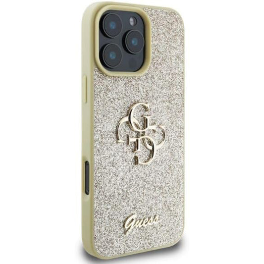 Case for Apple iPhone 16 Pro, Guess, Fixed Glitter Big 4G, Gold