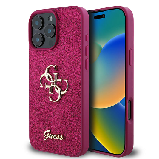Case for Apple iPhone 16 Pro, Guess, Glitter Big 4G Script, Magenta