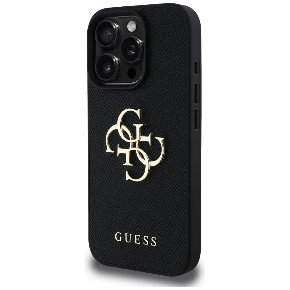 Case for Apple iPhone 16 Pro, Guess, Grained Big 4G Logo Small Classic Logo, Black