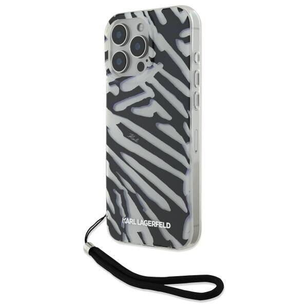 Case for Apple iPhone 16 Pro, Karl Lagerfeld, IML Luxury Zebra Pattern with Strap, Black