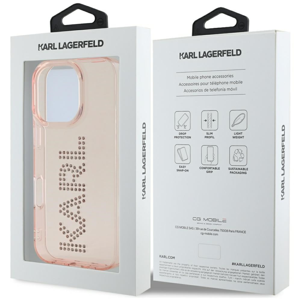 Case for Apple iPhone 16 Pro, Karl Lagerfeld, IML Rhinestones Pink Logo, Pink