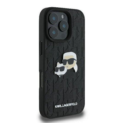 Case for Apple iPhone 16 Pro, Karl Lagerfeld, Monogram Karl & Choupette's Heads, Black