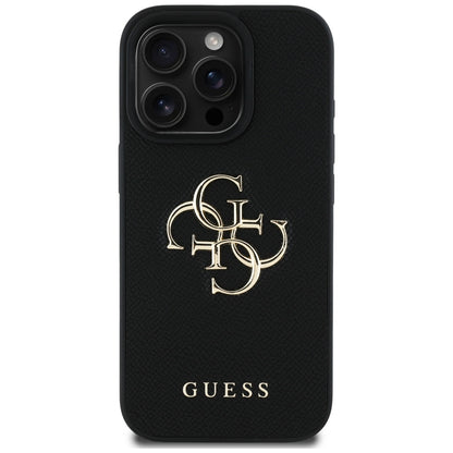 Case for Apple iPhone 16 Pro Max, Guess, Grained Big 4G Logo Small Classic Logo, Black