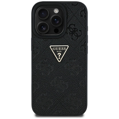 Case for Apple iPhone 16 Pro Max, Guess, Hot Stamp 4G Pattern Triangle Logo, Black