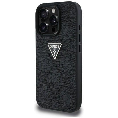 Case for Apple iPhone 16 Pro Max, Guess, Hot Stamp 4G Pattern Triangle Logo, Black