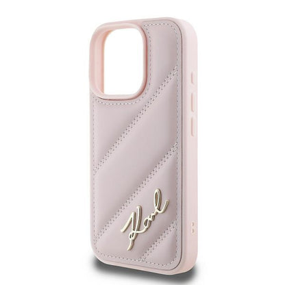 Case for Apple iPhone 16 Pro Max, Karl Lagerfeld, Diagonal Quilted Script, Pink