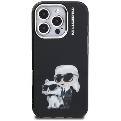 Case for Apple iPhone 16 Pro Max, Karl Lagerfeld, IML Aquarelle Logo Karl & Choupette, Black