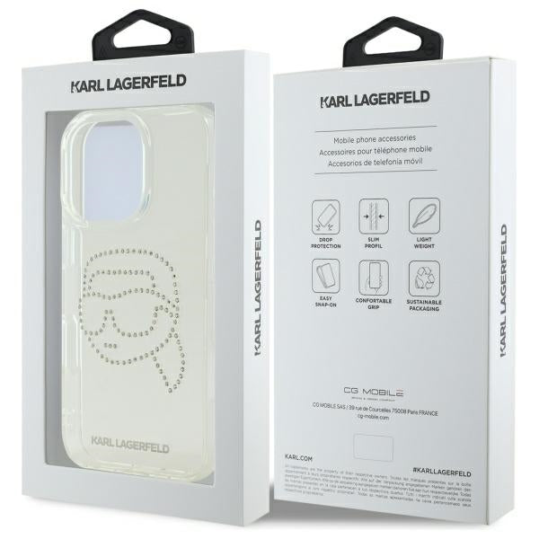 Case for Apple iPhone 16 Pro Max, Karl Lagerfeld, IML Rhinestones Karl's Head, Transparent