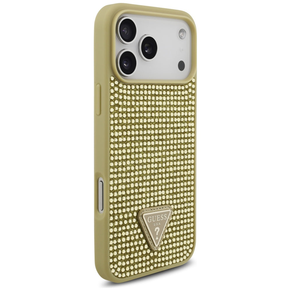 Case for Apple iPhone 17 Pro, Guess, Rhinestone Triangle Logo, Gold