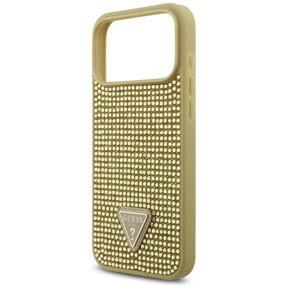 Case for Apple iPhone 17 Pro, Guess, Rhinestone Triangle Logo, Gold