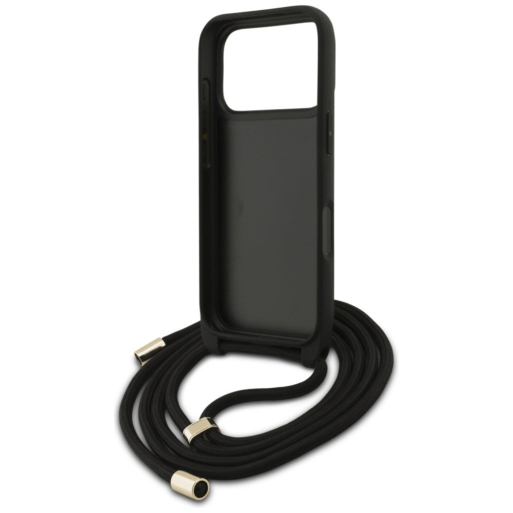 Case for Apple iPhone 17 Pro Max, Guess, 4G CBDY Big Logo with Cord Strap, Black