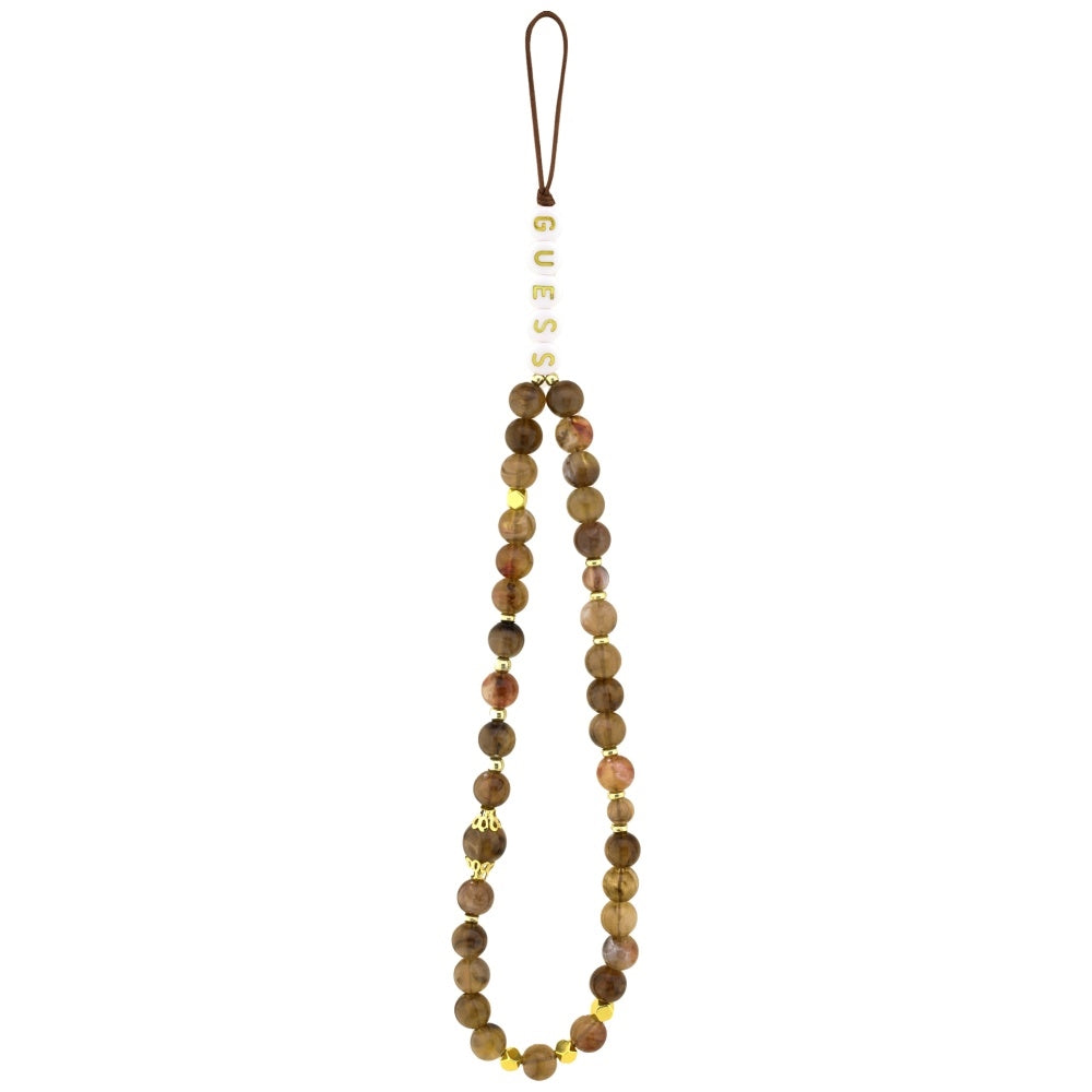 Case for Apple iPhone 17 Pro Max, Guess, 4G Classic Logo with Pearl Strap, Brown