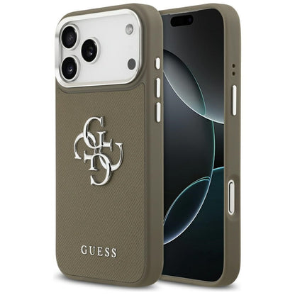 Case for Apple iPhone 17 Pro Max, Guess, 4G Grained Big And Classic Logo, Silver Brown