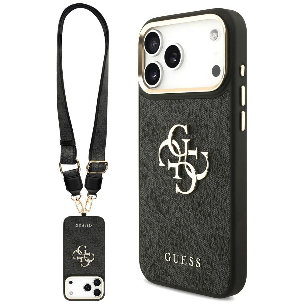 Case for Apple iPhone 18 Pro / 17 Pro, Guess, Big 4G Classic Logo & Big Strap Metal Buttons, Black