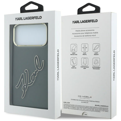 Case for Apple iPhone 18 Pro / 17 Pro, Karl Lagerfeld, IML Big Signature Resin Logo and Metal Frame, Black
