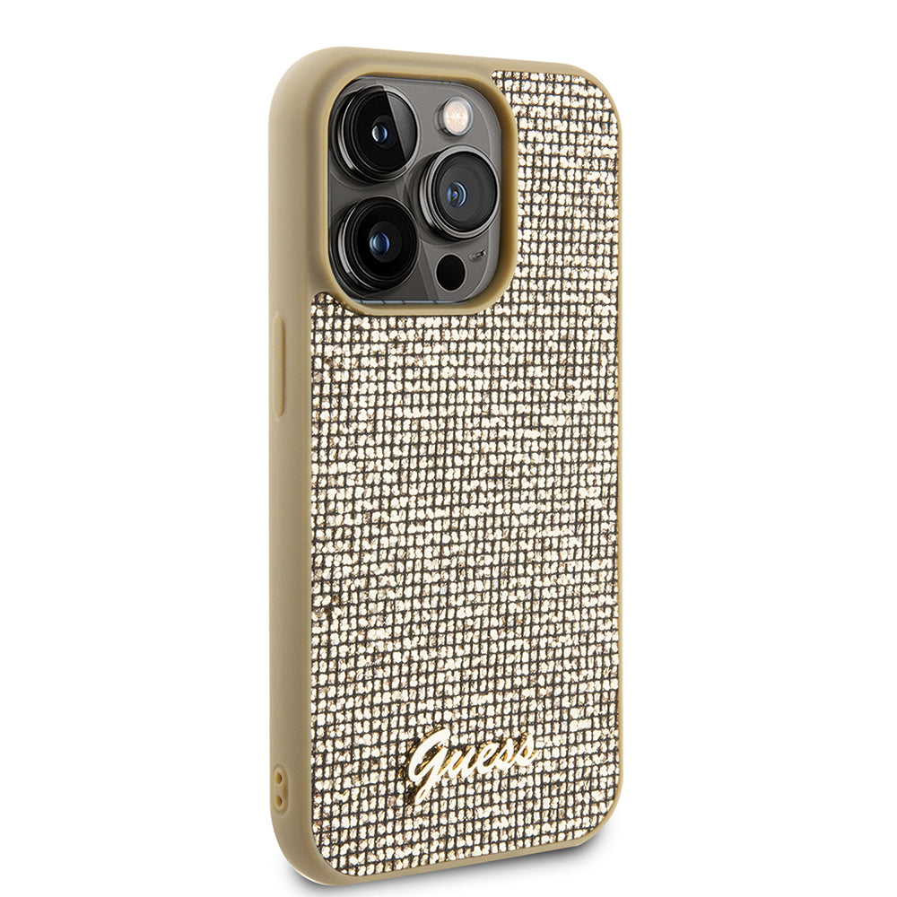 Case for Apple iPhone 15 Pro, Guess, PU Square Mirror Script Logo, Gold GUHCP15LPMSDGSD