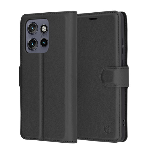 Case for Motorola Edge 60 Neo / Edge 50 Neo, Techsuit, Leather Folio, Black