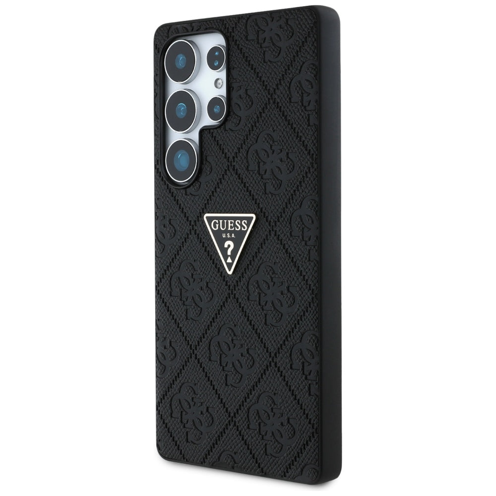 Case for Samsung Galaxy S25 Ultra S938, Guess, Grained Hot Stamp 4G Triangle, Black