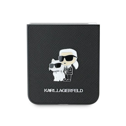 Case for Samsung Galaxy Z Flip7 FE F761 / Z Flip6 F741, Karl Lagerfeld, Saffiano Karl & Choupette Metal, Black