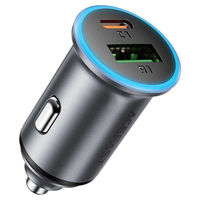 Acefast B15 Car Charger, 65W, 3.25A, 1 X USB-A - 1 x USB-C, Gray