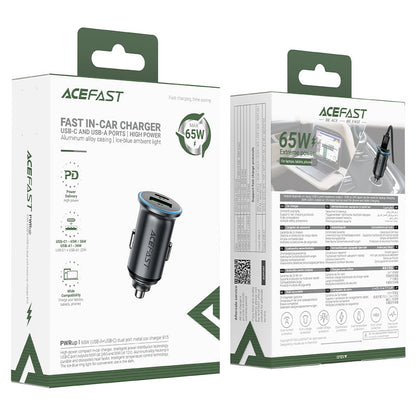 Acefast B15 Car Charger, 65W, 3.25A, 1 X USB-A - 1 x USB-C, Gray