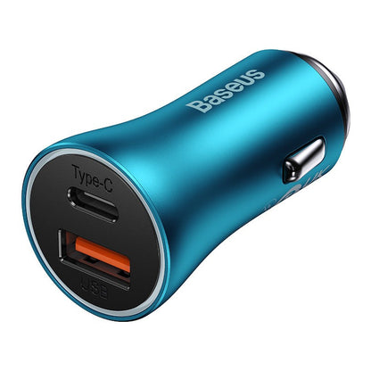 Baseus Golden Contactor Max Car Charger, 60W, 3A, 1 x USB-A - 1 x USB-C, Blue CGJM000103