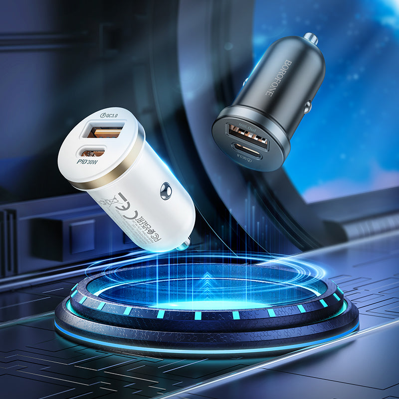 Car Charger Borofone BZ22 Scenery, 30W, 3A, 1 x USB-A - 1 x USB-C, Black 