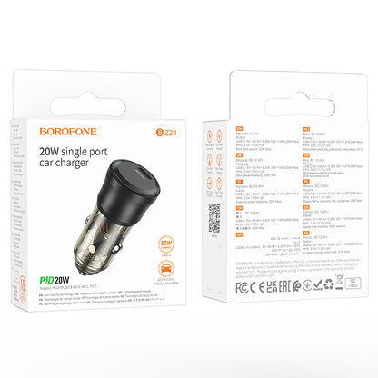 Borofone BZ24 Clever Car Charger, 20W, 3A, 1 x USB-C, Black