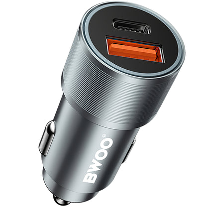 BWOO BO-CC73 Car Charger, 38W, 3A, 1 x USB-A - 1 x USB-C, Silver