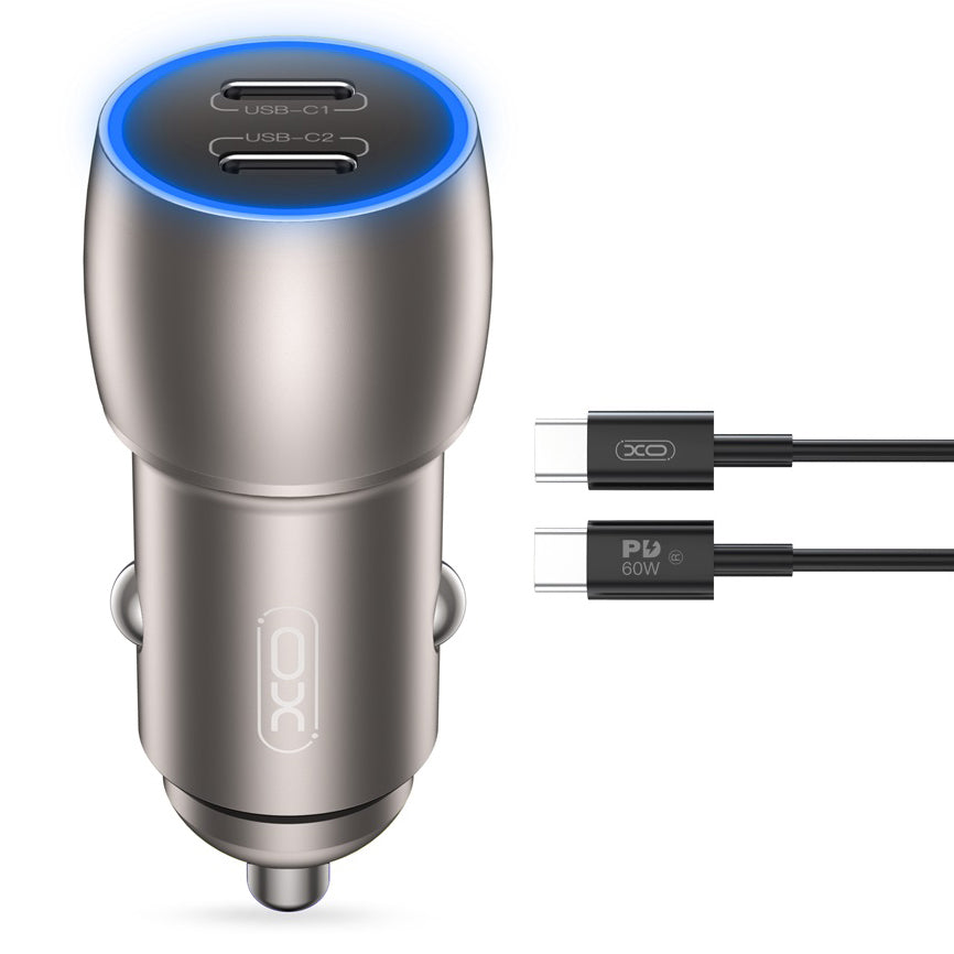 Car Charger With USB-C Cable XO Design CC51, 40W, 3A, 2 x USB-C, Gray