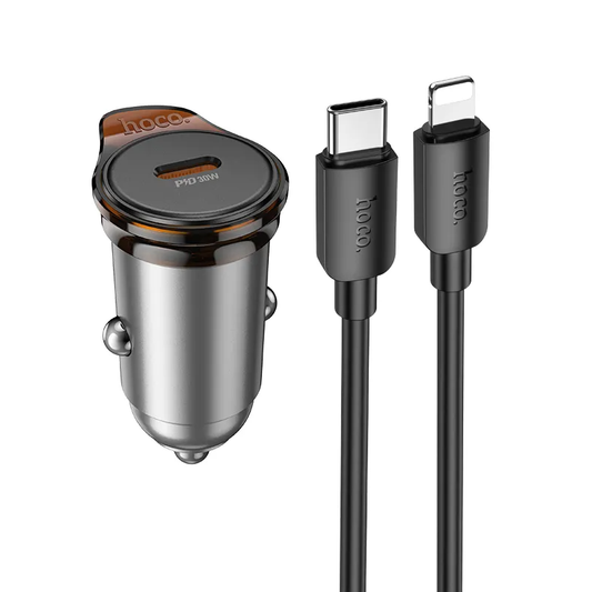 Car Charger with Lightning Cable HOCO NZ16, 30W, 3A, 1 x USB-C, Gray