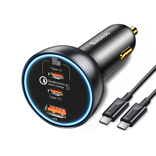 Car Charger with USB-C Cable Baseus Qualcomm USB-C, 160W, 3A, 1 x USB-A - 2 x USB-C, Grey TZCCZZM-0G