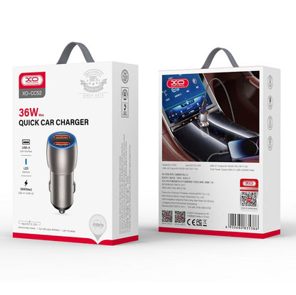 Car Charger With USB-C Cable XO Design CC52, 36W, 3A, 2 x USB-A, Gray