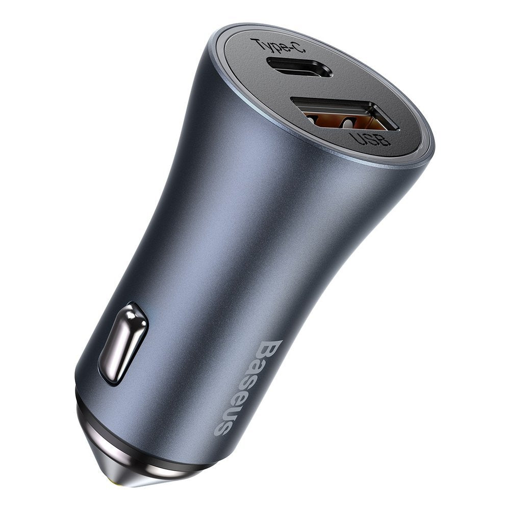 Car Charger with Lightning Cable Baseus Golden Contactor, 40W, 3A, 1 x USB-A - 1 x USB-C, Gray TZCCJD-B0G