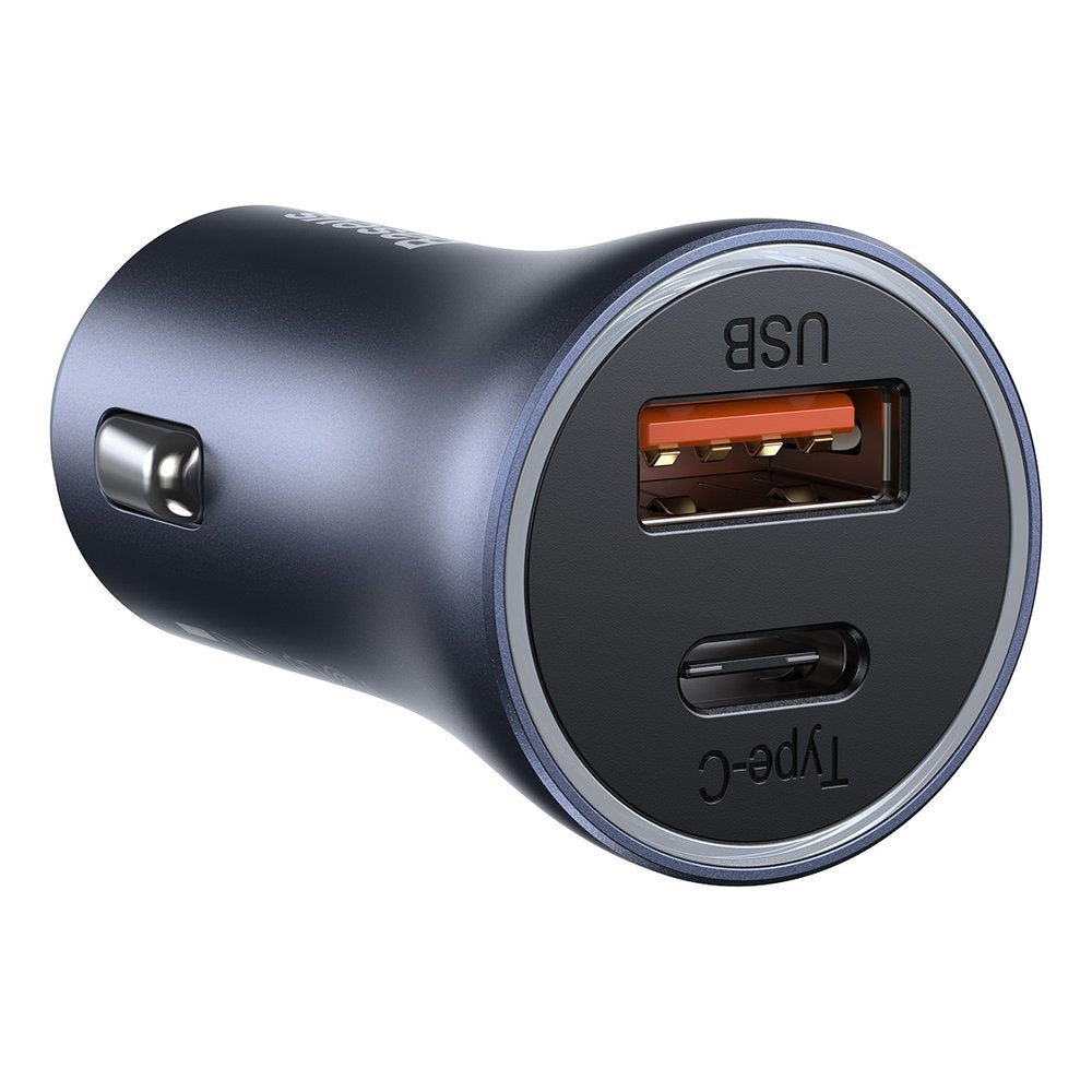 Car Charger with Lightning Cable Baseus Golden Contactor, 40W, 3A, 1 x USB-A - 1 x USB-C, Gray TZCCJD-B0G