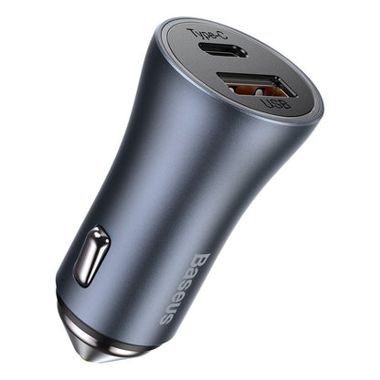 Car Charger With USB-C Cable Baseus Golden Contactor, 40W, 5A, 1 x USB-A - 1 x USB-C, Gray TZCCJD-0G