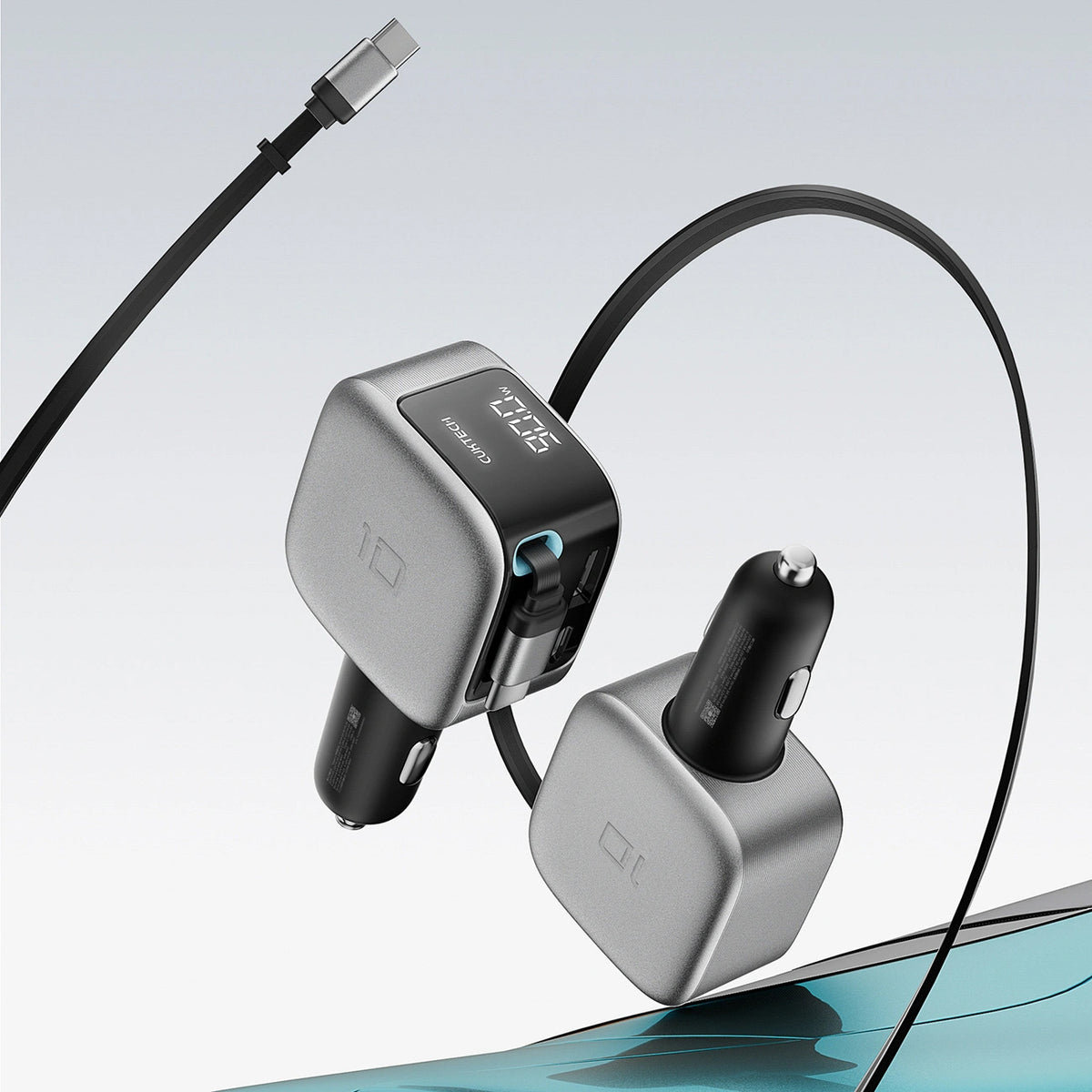 Car Charger With USB-C Cable Cuktech CC903P Display, 100W, 5A, 1 x USB-A - 1 x USB-C, Gray