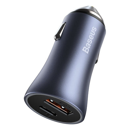 Car Charger With USB-C Cable Baseus Golden Contactor, 40W, 5A, 1 x USB-A - 1 x USB-C, Gray TZCCJD-0G