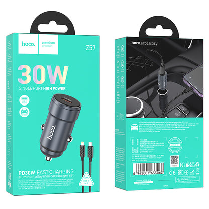 Car Charger with Lightning Cable HOCO Z57, 30W, 3A, 1 x USB-C, Gray
