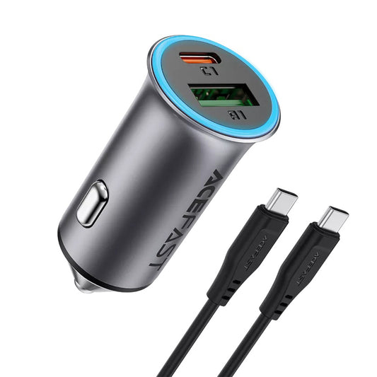 Acefast B16 Car Charger with USB-C Cable, 95W, 3.25A, 1 x USB-A - 1 x USB-C, Gray