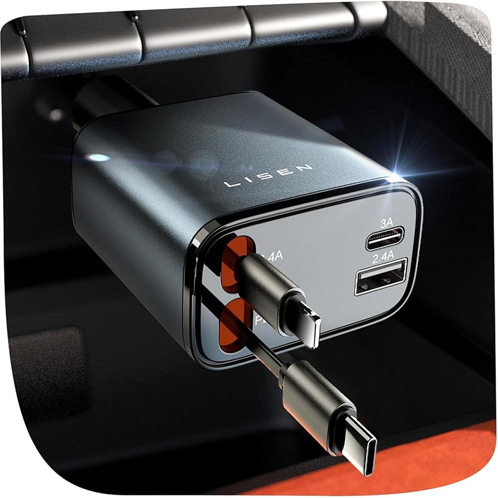 Lisen Car Charger with USB-C / Lightning Cable, 69W, 3A, 1 x USB-A - 1 x USB-C, Black YL0224040031