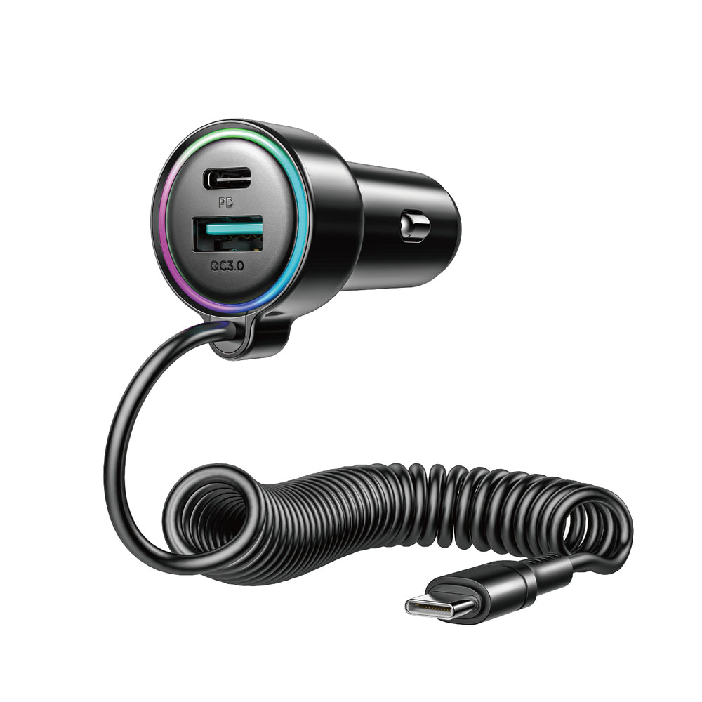USB-C Wired Car Charger Joyroom JR-CL07, 90W, 3A, 1 x USB-A - 1 x USB-C, Black