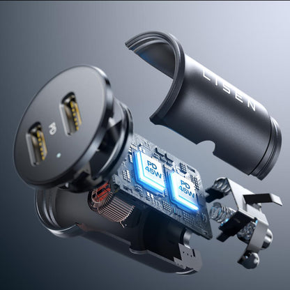 Lisen Car Charger, 45W, 3A, 2 x USB-C, Black YL0223080007