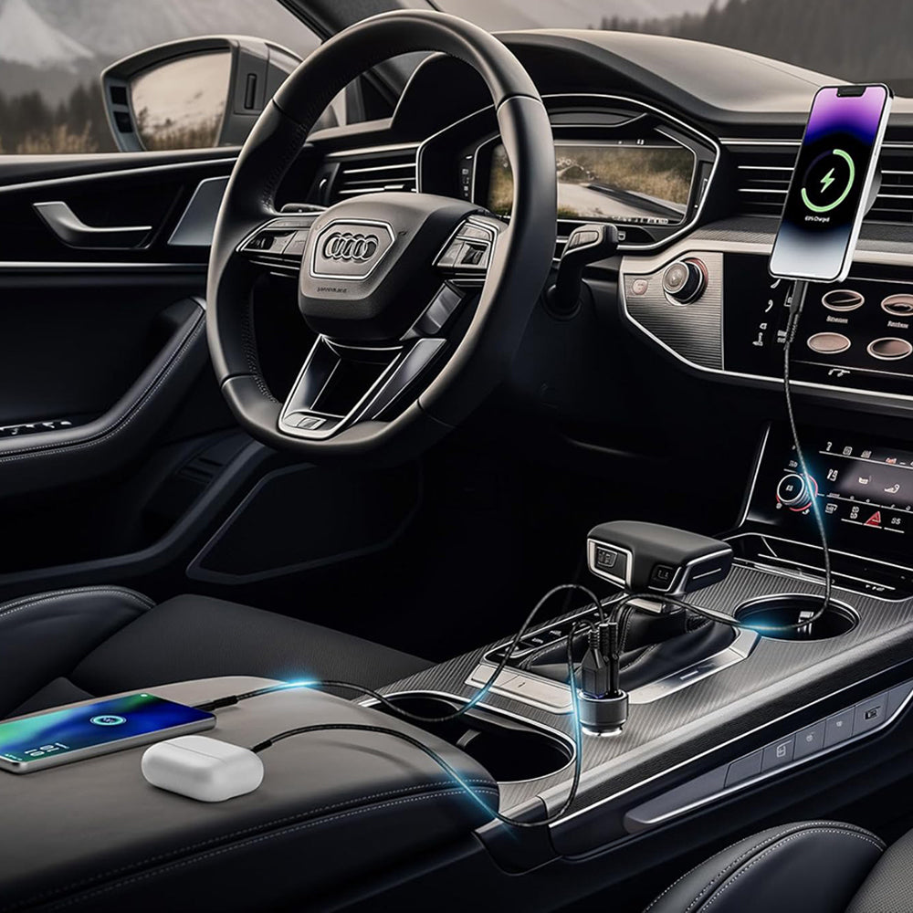 Techsuit C6 DriveBoost Car Charger, 60W, 3A, 1 x USB-A - 2 x USB-C, Silver